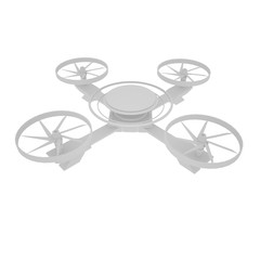 Drone or quadrocopter with camera. Gray color, white background.