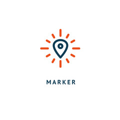 Map marker icon. Vector flat style illustration location pin logotype design. Location pin navigation logo template. Logo concept of navigator, guide, , booking hotel, Rent a Car, travel application.