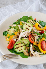 Warm chicken salad with vegetables