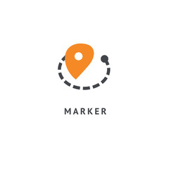 Map marker icon. Vector flat style illustration location pin logotype design. Location pin navigation logo template. Logo concept of navigator, guide, , booking hotel, Rent a Car, travel application.