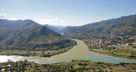 Rivers merging near city of Mtskheta in Georgia © scullery