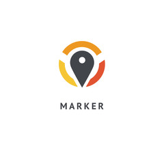 Map marker icon. Vector flat style illustration location pin logotype design. Location pin navigation logo template. Logo concept of navigator, guide, , booking hotel, Rent a Car, travel application.