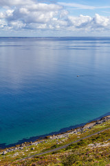 Burren way trail with Galway bay in background