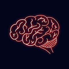 Vector illustration of neon human brain. Led sign. Vector isolated banner.  Science knowledge concept.