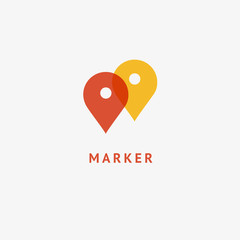 Map marker icon. Vector flat style illustration location pin logotype design. Location pin navigation logo template. Logo concept of navigator, guide, , booking hotel, Rent a Car, travel application.