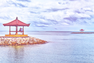 Sanur Beach, at Bali.  with Dreamy Pink Effects