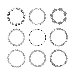 Set of hand drawn round frames. Vector isolated.