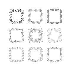 Set of square hand drawn frames. Vector isolated. Vintage design elements.