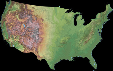 Elevation map of USA - 3D rendering