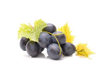  grapes with green leaf on white background