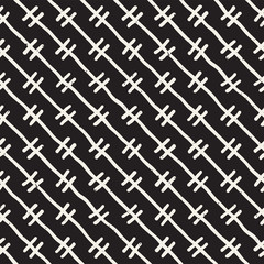 Hand drawn seamless pattern. Abstract geometric shapes background in black and white. Vector ethnic grungy texture.