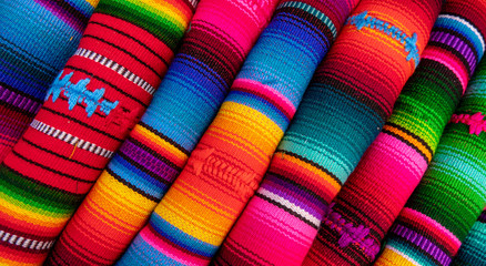 colorful fabric as seen on the markets of mexico and peru - 221584092
