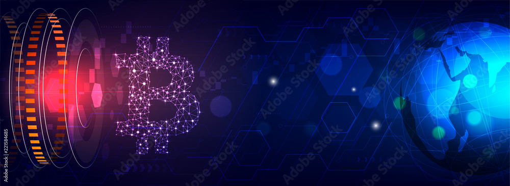 Poster horizontal banner with computer futuristic elements, cryptocurrency exchange platform concept.