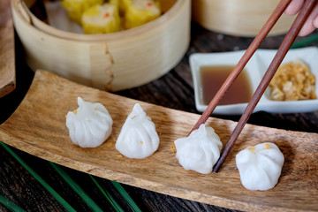 Dim Sum in bamboo basket.