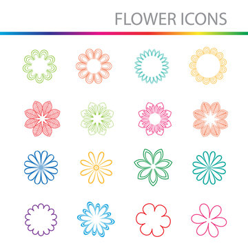Colorful flower icon set