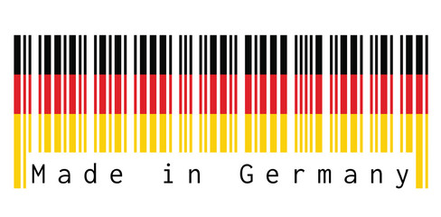 Barcode set the color of Germany flag, the black red and yellow color on white background with text: Made in Germany. concept of sale or business.