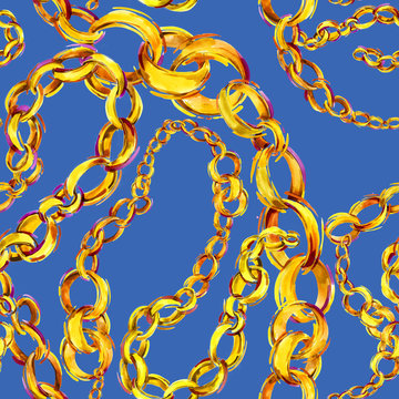 gold chains seamless pattern. jewelry background. 