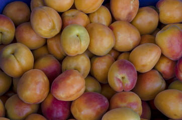 Heap of many ripe apricot fruits, can be used as a background, Sofia, Bulgaria    