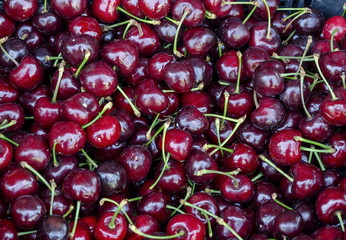 Heap of many ripe cherry fruits, can be used as a background, Sofia, Bulgaria 