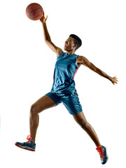 Fototapeta premium one african Basketball players woman teenager girl isolated on white background with shadows