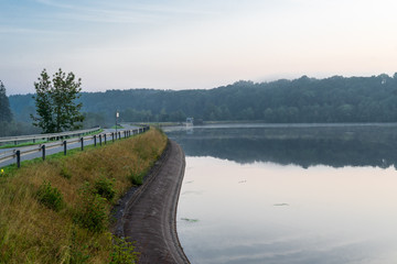 D, Bayern, Schwaben, Lechauen bei Hurlach im Sonnenaufgang, Altweibersommer