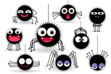 Vector cartoon character of funny spider isolated on white background.