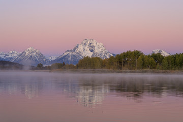 Sunrise Reflection of the Tetons in Autumn