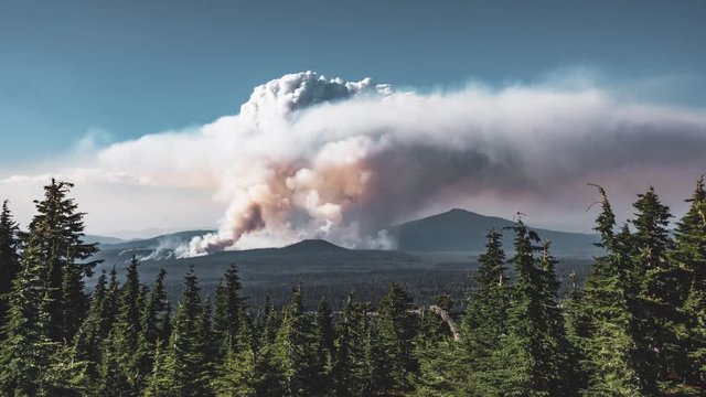 4K Timelapse movie video film of Smoke caused by Large Brush Fire Wide Shot in Oregon, Crater Lake National Park. 4k Video