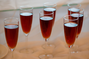 The close up o glasses with drinks