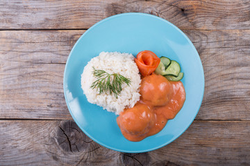 Rice with meat cutlets