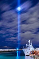 Fototapeta na wymiar The Imagine Peace Tower on Videy island in Reykjavik