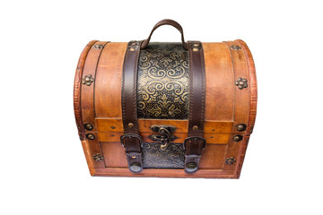 Vintage travelling trunk with wood and leather