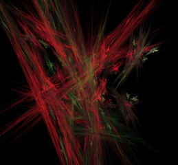 Abstract colorful red green fractal lines on black background. Fantasy fractal texture. Digital art. 3D rendering. Computer generated image.