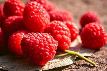 Fresh ripe raspberries (Rubus idaeus fruits), top view