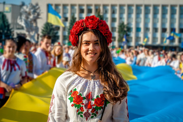  A girl in traditional Ukrainian clothes at the Parade of  Vyshyvanok