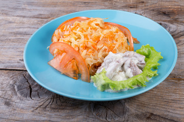 Sauerkraut salted and pickled cabbage salad