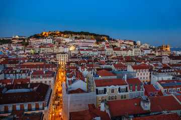 Castle of Saint George and Lisbon downtown, dusk