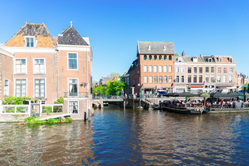 Fototapeta na wymiar Leiden historical old town with canals in Netherlands