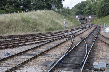 Fototapeta na wymiar Train on Railway Tracks