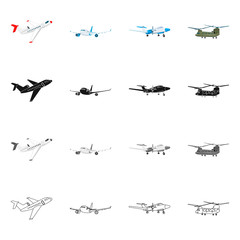 Vector design of plane and transport logo. Set of plane and sky stock symbol for web.