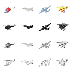 Fototapeta na wymiar Vector illustration of plane and transport symbol. Set of plane and sky stock symbol for web.