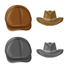 Vector illustration of headwear and cap symbol. Set of headwear and accessory stock symbol for web.