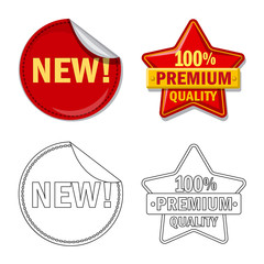 Vector illustration of emblem and badge icon. Collection of emblem and sticker stock symbol for web.