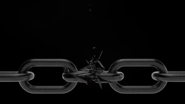 3D metal broken chain with explosion.