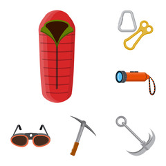 Vector illustration of alpinism and peak symbol. Collection of alpinism and camp vector icon for stock.