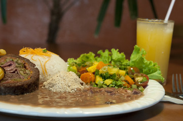 Plate of Food with Rice, Vegetables, Meat