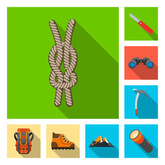 Vector illustration of alpinism and peak symbol. Set of alpinism and camp vector icon for stock.
