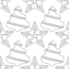 Gingerbread. Black and white illustration for coloring book or page. Christmas, holiday background.