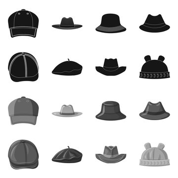 Isolated object of headwear and cap logo. Collection of headwear and accessory vector icon for stock.