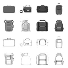 Vector design of suitcase and baggage symbol. Collection of suitcase and journey vector icon for stock.